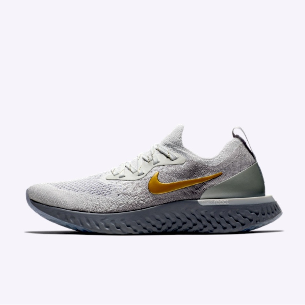 🔥SOLD!🔥Nike Epic React Flyknit PREMIUM Vast Grey Gold US 7.5 LIMITED EDITION